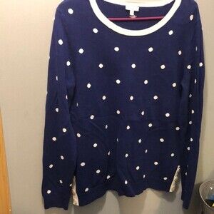 Talbots blue and white polka dot sweater size medium